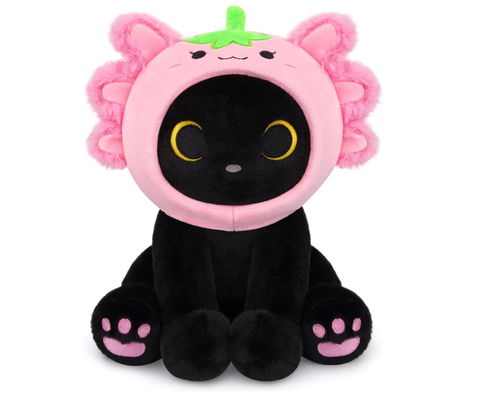 Siyah Kedim Plüş Çilek Axolotl Kapuklu Dolu Hayvan