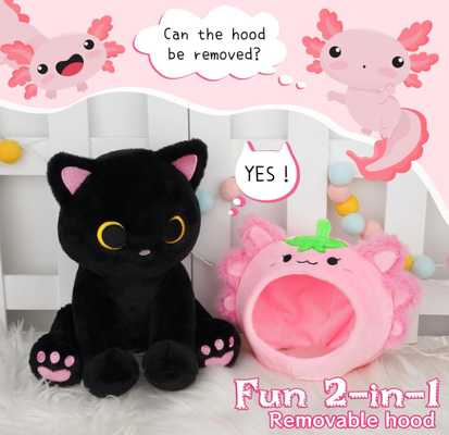 Siyah Kedim Plüş Çilek Axolotl Kapuklu Dolu Hayvan