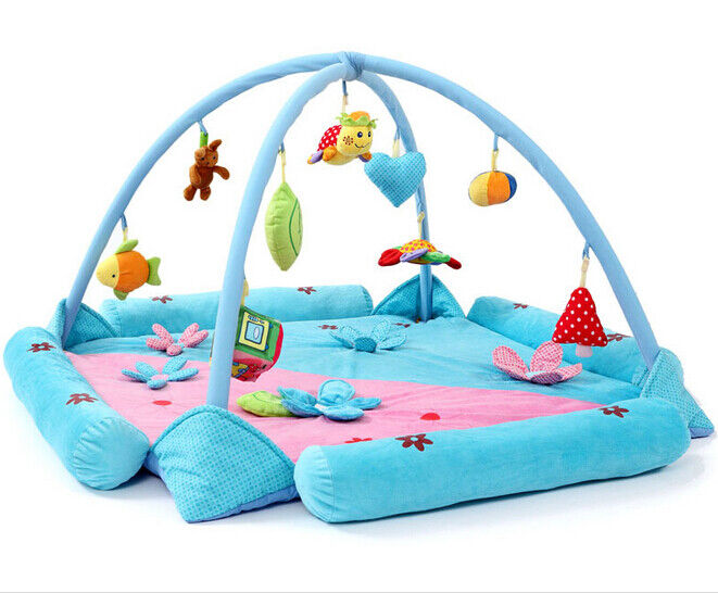 Personalised Happy Garden Blue Baby Play Gyms Soft Foam Floor